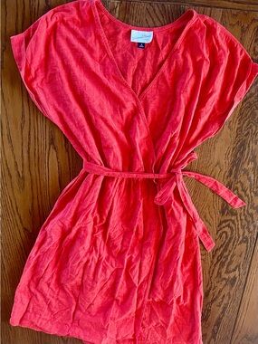 Universal Thread Bright Coral Wrap Midi Dress with Tie Waist